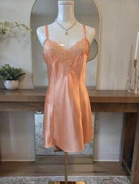Victoria's Secret Peach Satin Lace-Trim Chemise